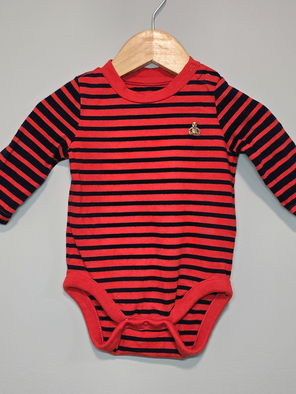 GAP Red and Black Striped Long-Sleeve Bodysuit